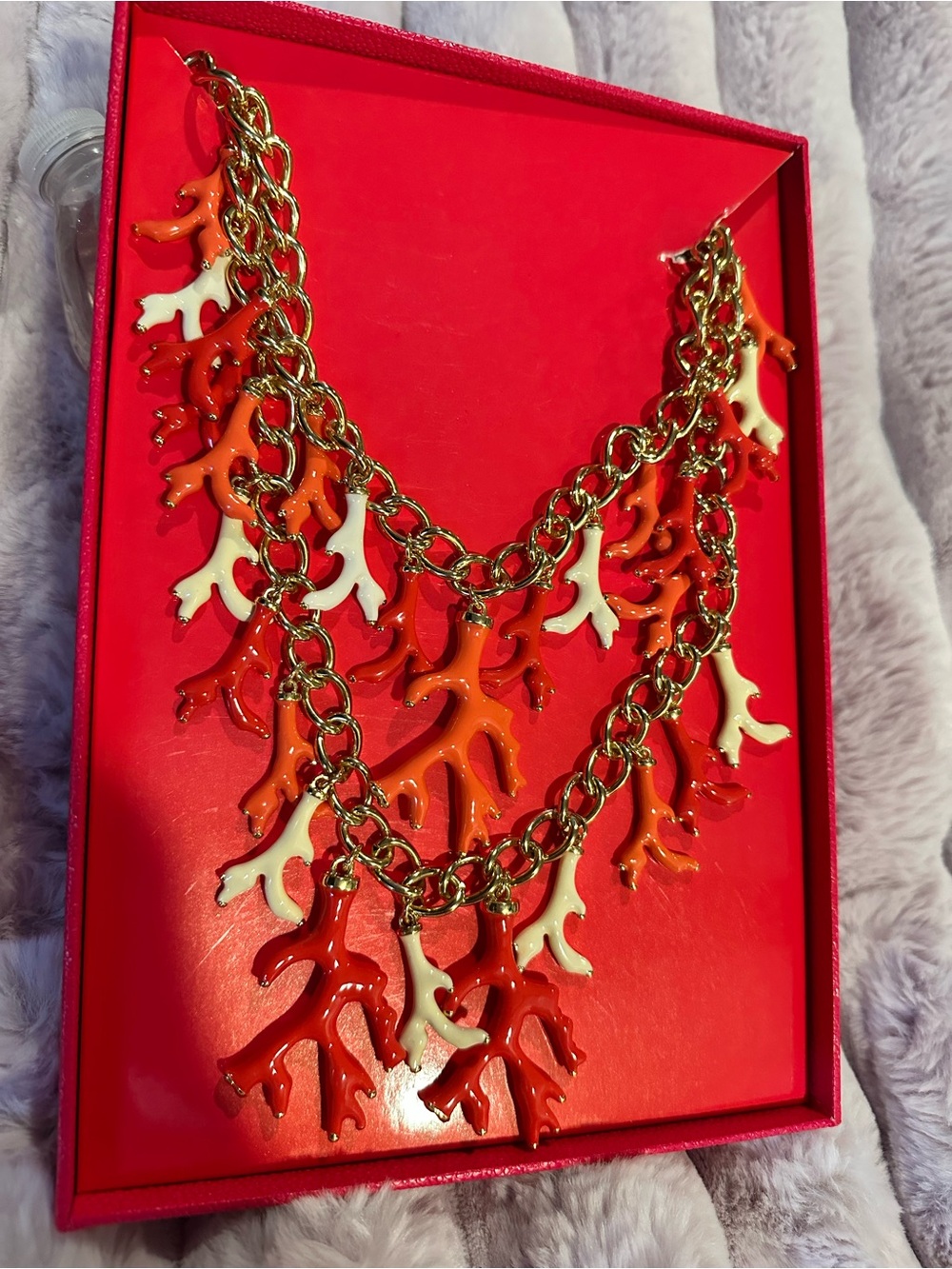 Lilly Pulitzer Gold Chain Necklace with Red, Orange & Cream Coral Charms 2016